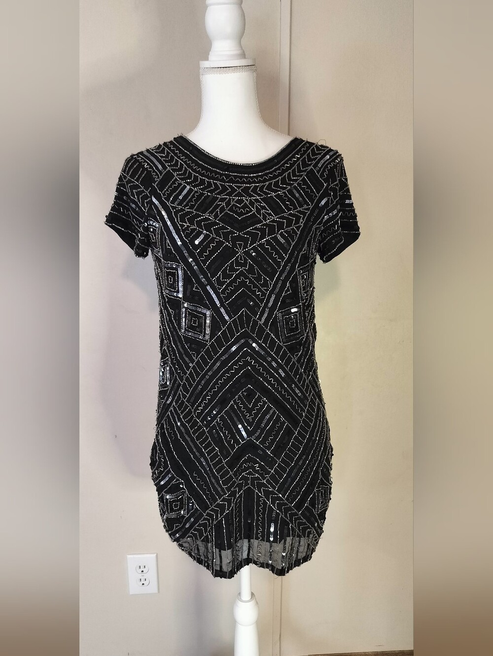 Parker Black Beaded Short Sleeve Embellished Tunic
